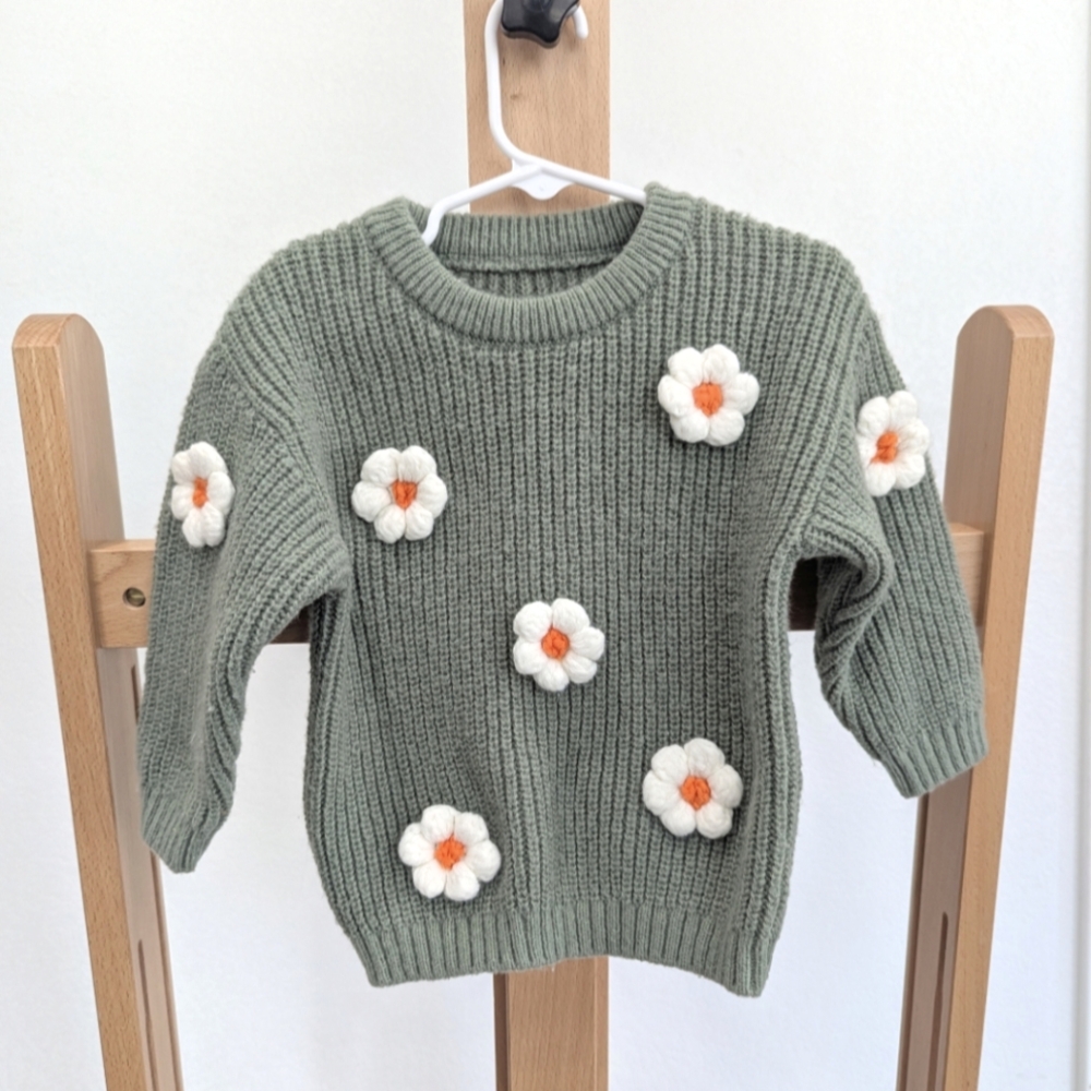 Green Knit Daisy Sweater